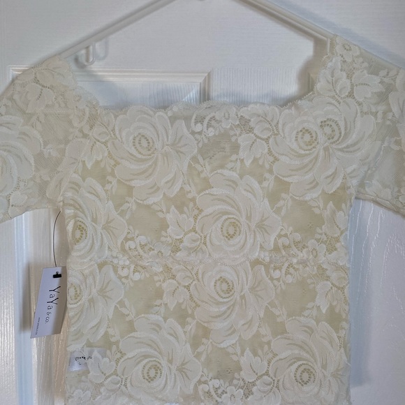 Ya Ya & Co boutique Stretch Boho Lace Ivory Festival Top Crop size small NWT - Picture 4 of 6